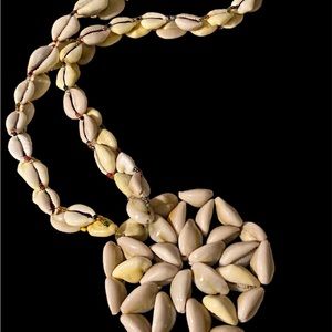 Cowrie Shell Necklace - Large Medallion with tiny colorful beads. BOHO STYLE